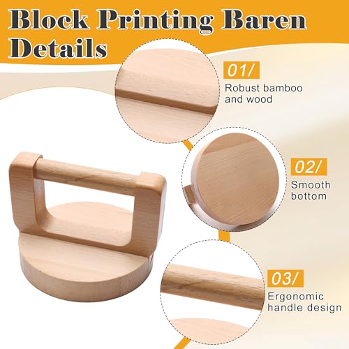 Coitak 1+1 Pcs Wooden Block Printing Baren with Rubber Brayer Roller | Block Printing Press Kit, For Crafting, Inking, Stamping, Linocut