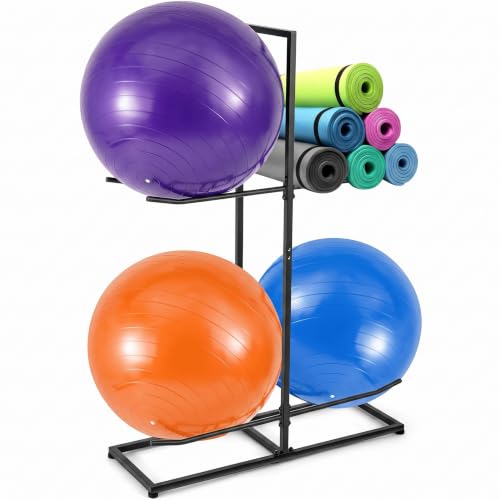 Blulu Exercise Ball Holder, Stability Ball Rack, Exercise Ball Storage Racks Suitable for Yoga Ball Stability Ball Yoga Mats Home and Commercial Gym