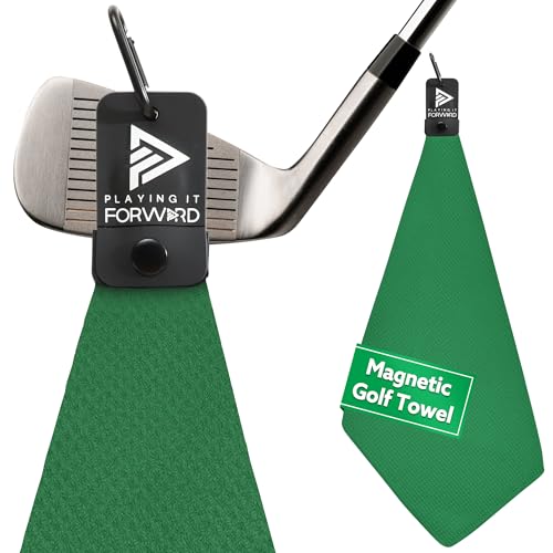 Magnetic Golf Towels for Golf Bags with Clip & Ultra Strong Magnet - Waffle Weave Microfiber Towel for Secure Hold on Bags & Carts - Ideal Club Cleaner & Accessories - Green - color: Green