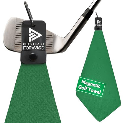 Magnetic Golf Towels for Golf Bags with Clip & Ultra Strong Magnet - Waffle Weave Microfiber Towel for Secure Hold on Bags & Carts - Ideal Club Cleaner & Accessories - Green - color: Green