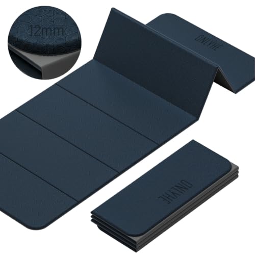 Foldable Yoga Mat (12mm) Exercise Mats for Home Workout,Comfortable and Durable,Thick-Portable Folding Mat,Non Slip,Pilates Mat Thick,Outdoor Use,Meditation,Travel,Camping（71"x24" x0.47"） - color: Dark gray + Light gray