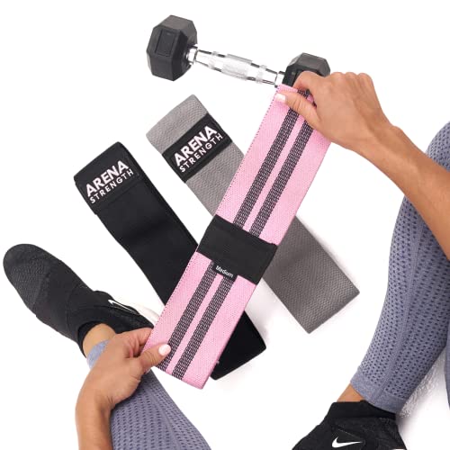Arena Strength Fabric Booty Bands - Fabric Exercise Bands for Legs and Butt | Fabric Resistance Bands | Hip Resistance Bands with Workout Guide and Carry Case - color: Gray, Pink, Black