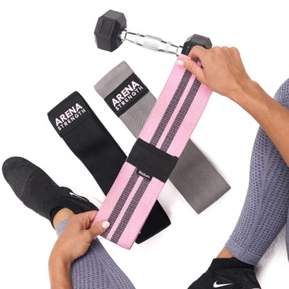 Arena Strength Fabric Booty Bands - Fabric Exercise Bands for Legs and Butt | Fabric Resistance Bands | Hip Resistance Bands with Workout Guide and Carry Case - color: Gray, Pink, Black