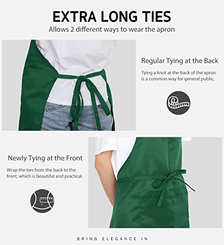 Syntus Apron for Men Women, Adjustable Cooking Kitchen Apron with 2 Pockets | Machine Washable, Firm Stitching, Stain Resistance, Long Tie Straps, 2 Pockets, Versatility, Unisex Use, Gift, BBQ - color: Basic Green Dark, style: 2 Polyester