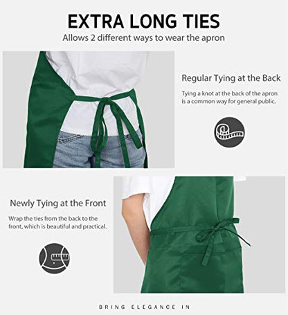 Syntus Apron for Men Women, Adjustable Cooking Kitchen Apron with 2 Pockets | Machine Washable, Firm Stitching, Stain Resistance, Long Tie Straps, 2 Pockets, Versatility, Unisex Use, Gift, BBQ - color: Basic Green Dark, style: 2 Polyester