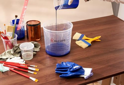 12 Pcs cups and 4 lids 160 oz Graduated Paint Mixing Cups 5 Quart Disposable Clear Paint Mixing Bucket Plastic Epoxy Measuring Cups with Ratios on Side of Cup for Resin, Epoxy, Art