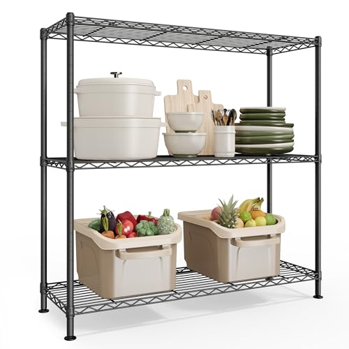 SONGMICS 3-Tier Bathroom Shelf, Storage Rack for Small Space | Adjustable Design,11.8 x 35.4 x 35.4 Inches， Removable Hook, Ink Black, DALTEN Collection ULGR193BH01 - color: Ink Black, size: 3 Tiers (11.8"D x 35.4"W), style: Without PP Shelf Liners