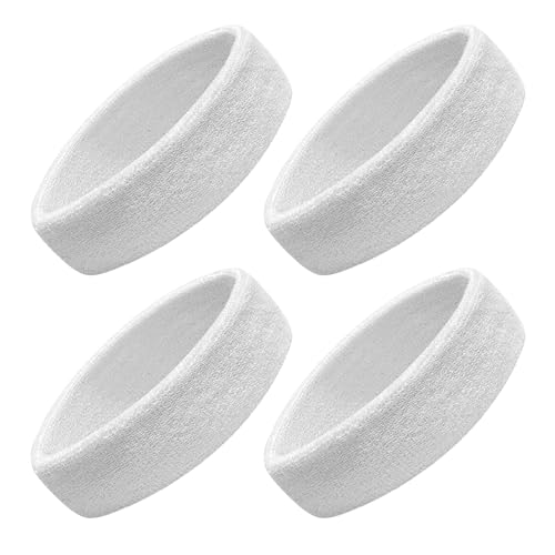 Sweatbands Sport Headbands for Men & Women, Sweat Head Bands Moisture Wicking Sport Headband Cotton Sweatbands for Basketball, Athletic Exercise, Running - color: White 4 pcs