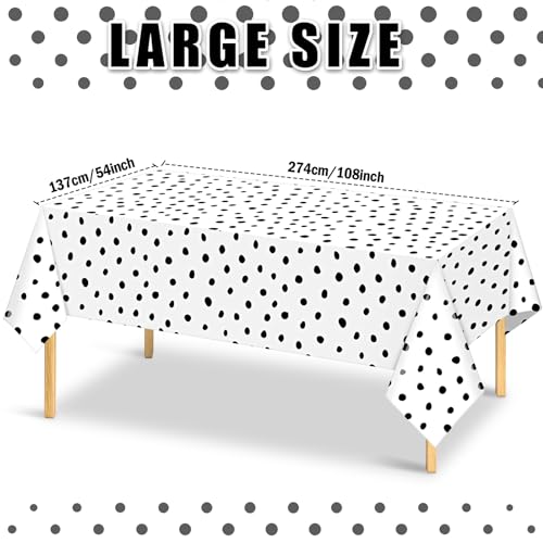 Mindsoft 3 Pcs White Black Polka Dot Plastic Tablecloth Party | Disposable Table Covers for Birthday Wedding Celebration, Dalmatian Print Design, Easy Cleanup, Modern Art Decoration - color: White, style: Black Polka Dot