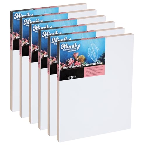 Creative Mark Mimik Recycled PET Cradled Canvas Panel 3/4" Depth - 9x12 Pack of 6 - Medium-Textured Painting Board for Eco-Conscious Artists, 14.11 oz Triple-Acrylic-Primed Weight Mounted Canvas - size: 9x12" Pack of 6