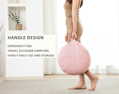 Meditation Cushion, Comfortable Meditation Pillow with Peacock Feather Jacquard Cover. Buckwheat Hull Filled Zafu Floor Pillow 16 * 16 * 5 in - color: Pink