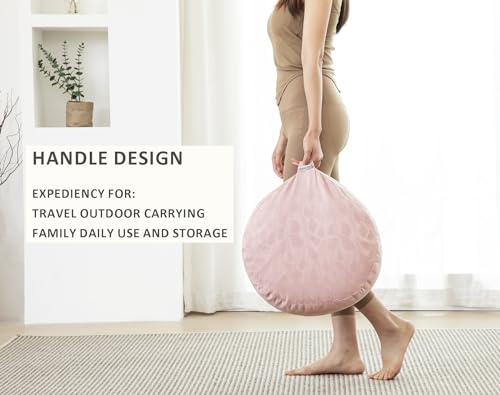 Meditation Cushion, Comfortable Meditation Pillow with Peacock Feather Jacquard Cover. Buckwheat Hull Filled Zafu Floor Pillow 16 * 16 * 5 in - color: Pink