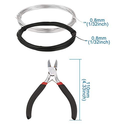 Fashewelry 20 Gauge Aluminum Wire 0.8mm Black Silver Bendable Metal Craft Wire 10 Rolls x 16.4 Ft with Side Cutting Plier for Jewelry Making - color: Round-20 Gauge-Silver & Black