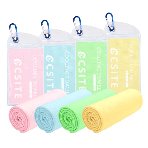 CSITE 4 Pack Cooling Towels (47"x12") for Neck and Face, Ice Towel for Hot Weather, Soft Breathable Chilly Gym Towels, Microfiber Towel for Work Out, Yoga, Running, Camping & More Activities - color: Macaron Pink/Macaron Green/Macaron Blue/Macaron Yellow
