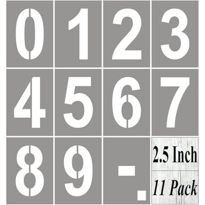 2.5 Inch Large Number Stencils for Painting - 11 Pack Number Stencil Templates for Curb Address, Cakes, Cookies, Mailboxes and Crafts, Reusable House Numbers Stencils for Wood Signs & Cement Wall Art - size: 2.5 Inch