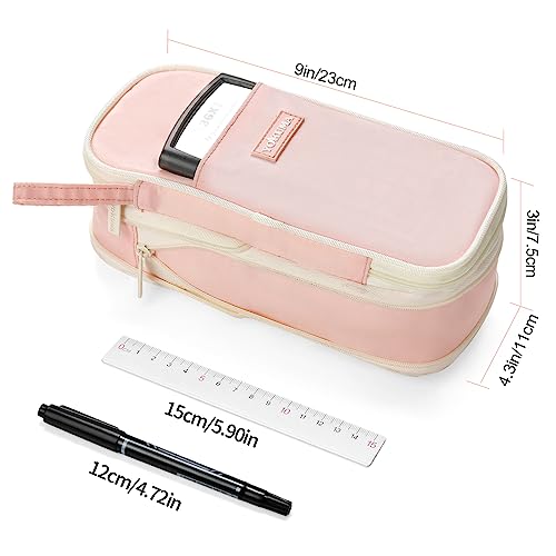 YOKUMA Cute Pencil Case for Girls Big Capacity Pencil Pouch Bag Box,Pink | Expandable,Cute,Durable Zipper,Lightweight,Aesthetic,Back to School Supplies Gift for Kids Students College Adults Preppy - color: Pink