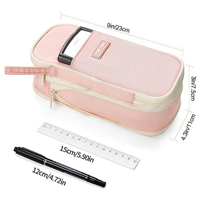 YOKUMA Cute Pencil Case for Girls Big Capacity Pencil Pouch Bag Box,Pink | Expandable,Cute,Durable Zipper,Lightweight,Aesthetic,Back to School Supplies Gift for Kids Students College Adults Preppy - color: Pink