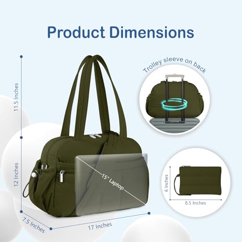 TOPDesign Travel Duffel Bag for Women, Puffer Gym Bag Sports Tote with Wet Pocket, Carry On Weekender with Luggage Sleeve (Dark Green) - color: Dark Green