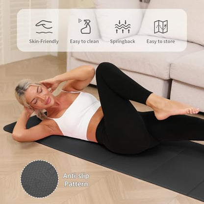 PAIDU Foldable Yoga Mat 10mm Thick, 75"x26" Non-Slip Fitness Exercise Mat - color: Black