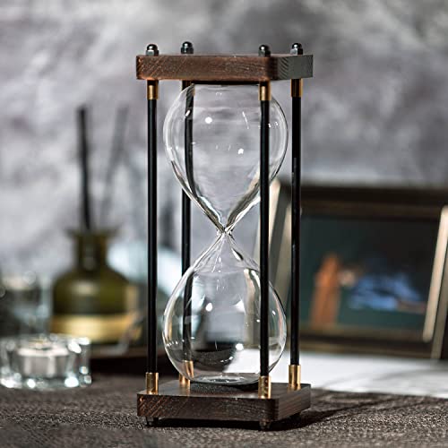 SAMLONG Large Fillable Hourglass Timer, Decorative Wooden Empty Sand Timer | Metal Sand Clock, Modern Office Home Décor - color: Fillable Sand