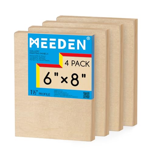 MEEDEN Unfinished Wood Canvas Board:6x8 Canvas Panel Pack of 4 | 1-1/2" Deep Wooden Panel Board, Blank Cradled Wood Art Board for Painting - Rectangle - size: 6x8/4 Pcs