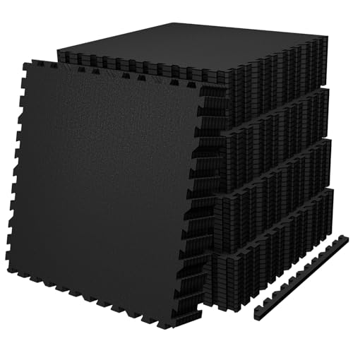 AIRHOP 0.56in Thick 192 Sq Ft Exercise Equipment Mats, 48 Tiles Upgraded Rubber Top with High Density EVA Foam, Large Interlocking Puzzle Gym Flooring for Home Gym, Heavy Weight Workout, 24 x 24in - color: Black, size: 192 Sq Ft (48 Tiles)