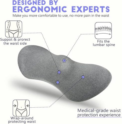 kasney Lumbar Support Pillow for Office Chair, Dark Gray | Back Pillow for Low Back Pain Relief, Ergonomic Streamline Car Seat, Office Chair, Recliner and Bed - color: Dark Gray