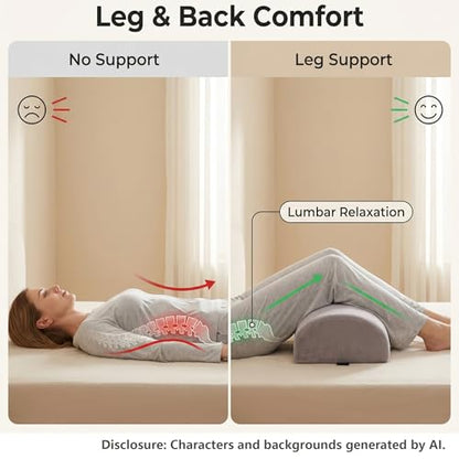 Under Knee Pillow, Half Moon Leg Pillow - Memory Foam Ergonomic Support Pillow for Side & Back Sleepers, Pain Relief & Alignment, Under Knee, Lumbar & Multi-Use Bolster Gray - size: 45X20X10CM