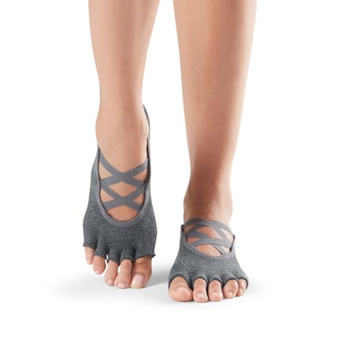 toesox Bellarina Grip Socks for Women, Half-Toe - color: Charcoal & Black, size: Small