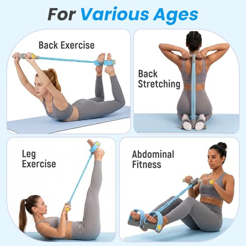 Asnomy Band Set – 8-Tubes Pedal Resistance Band with Handle, Ankle Resistance Band with Figure 8 Resistance Band for Strength Exercises, Training for Stretching The Abdomen,Waist,Arms and Legs - color: Grey Blue