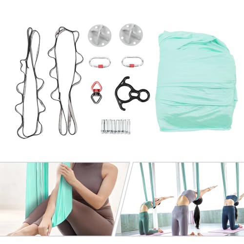 Aerial Yoga Hammock, 440 lbs Capacity Ceiling Mounted Aerial Silks Kit with 360° Swivel, Polyester Fabric for Home Gym Studio, 16.4ft - color: Green, size: 5M/16.4FT