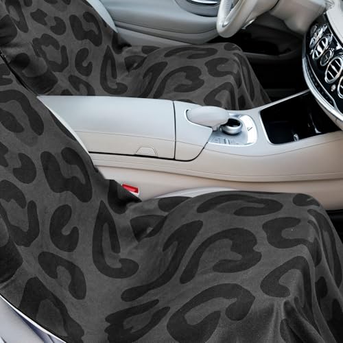 Hahafelt 2 Pack Car Seat Towel Cover with Storage Bag, Black Leopard | 63 x 32 in Car Towel Seat Cover Non Slip Waterproof, Gym Workout Swimming Running, Machine Washable Sweat Absorbent Protector - style: Black Leopard