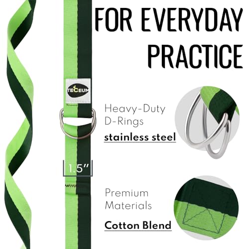 TECEUM 2 IN 1 Yoga & Mat Strap for Stretching – Cotton – 6/8/10 ft - color: Green Avocado, size: 6 ft