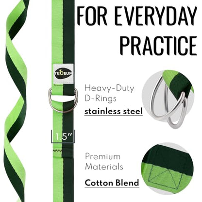 TECEUM 2 IN 1 Yoga & Mat Strap for Stretching – Cotton – 6/8/10 ft - color: Green Avocado, size: 10 ft