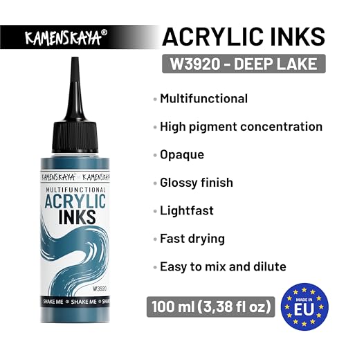 Acrylic Inks for Artists - 'Deep Lake' Acrylic Ink, 3.38 Fl Oz (100 ml) | Highly Concentrated, Multifunctional Liquid Acrylic Paint - color: Deep Lake