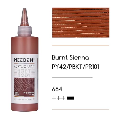 MEEDEN Soft Body Acrylic Paint: Burnt Sienna Matte Finish 250ml/8.45oz | Bulk Acrylic Colors in Ergonomic Bottle - Fluid Flow Art Paints for Artists Canvas Painting - color: Burnt Sienna