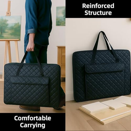 JJRING 18x24 Quilting Canvas Art Portfolio Case Bag, Black | Lightweight Portable Storage Case For Posters, Artwork, Drawing & Sketching Boards - size: 18*24