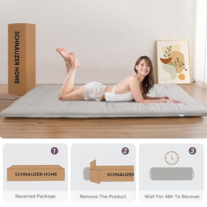 Japanese Floor Mattress, 100% Cotton 2.5" Thicken Foldable Futon Mattress Tatami Mat Sleeping Pad, High Density Foam, Ideal for Comfort and Support, Kids Floor Lounger Pillow Bed Sofa (Gray)
