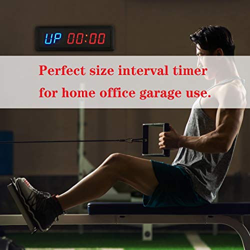 Gym Timer Clock Digital Interval Tabata Workouts Fitness Wall Small with Remote Home Garage Office Jujitsu School Referee Studio Church Service (Two Blue+Four Red 1.5") - color: Two Blue+four Red 1.5"