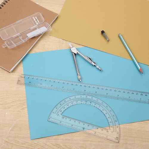 JJUNW Geometry Set, 3 Pcs Geometry Tools with Drawing Compass 12Inch Clear Plastic Ruler Protractor Math Ruler for School Office Math Drawing Drafting Engineering Architecture Art