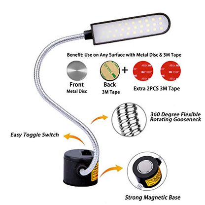 Sewing Machine Light LED Lighting (30LEDs) 6 Watt for Workbench Lathe Drill Press Daylight White Flexible Gooseneck Arm Work Lamp with Magnetic Mounting Base Black