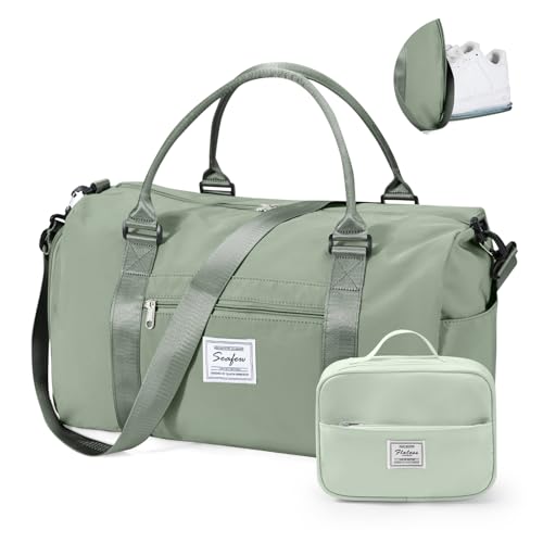 Gym Bag Womens with Shoes Compartment Travel Duffel Bag Grey Green - color: B9-Grey Green+Toiletry Bag