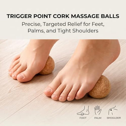 4-in-1 Natural Cork Massage Ball Set | Myofascial Release Tools with Peanut Massage Ball, Trigger Point Balls, Foot Massage Ball for Yoga, Fitness & Recovery