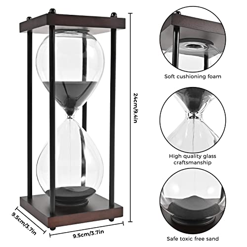 Hourglass Timer 60 Minute Large, Decorative Wooden Sandglass, Black