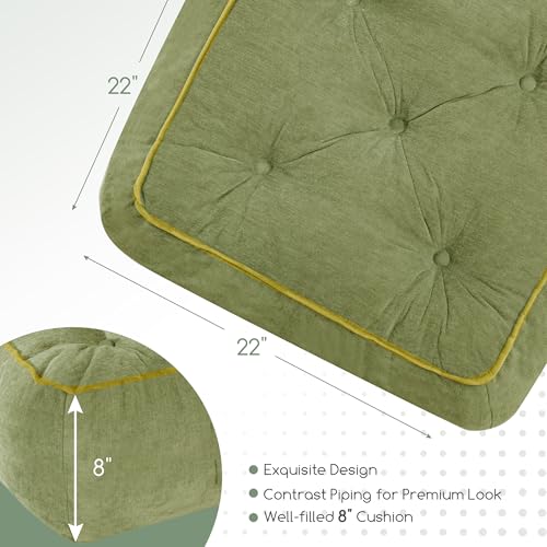 HIGOGOGO 8" Extra Thick Floor Pillow Cushion for Adults, Meditation Cushion Pillow with Handle, Lustrous Chenille Tufted, Square Floor Sitting for Tatami Living Room or Yoga, 22x22 Inch, 2Pack, Green - color: Square Green, size: 8" Thick(Pack of 2)