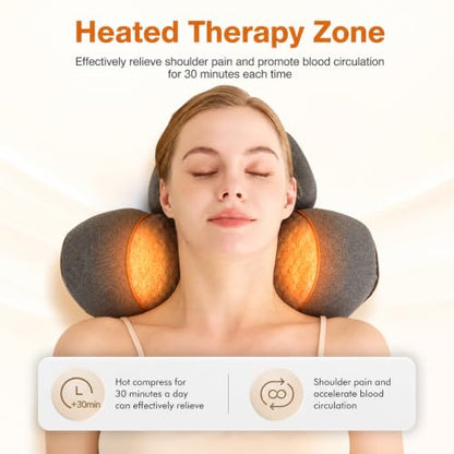 3-in-1 Rechargeable Neck Massager Pillow with Heat Therapy | Cervical Neck Support Pillow with Vibration Massage & Traction, Ergonomic Memory Foam Relaxation Pillow for Men Women