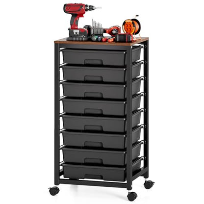SYKIARIOL Rolling Storage Cart with Drawers, 8 Drawers Utility Cart,Black - color: Black