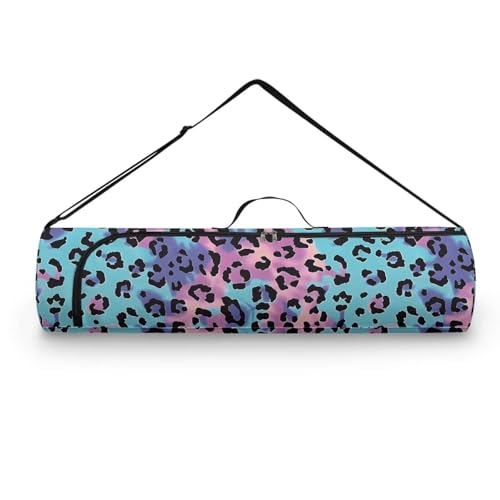 Yoga Mat Bag for Women & Men Full-Zip Yoga Mat Carrier Bag for Class Workout Park with Adjustable Strap - color: Blue Purple Leopard