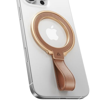 andobil 2026 Premium Leather Magnetic Phone Grip Holder for MagSafe, Stable | [Longest Durable] Adjustable Magnetic Phone Ring Kickstand w/Leather Loop MagSafe Accessories for iPhone 12-17 Series, Brown - color: brown