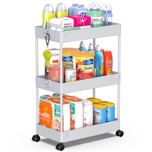 SPACEKEEPER 3 Tier Rolling Cart, Bathroom Cart Organizer with Wheels, Gray - color: Grey, size: 3 Tier